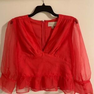 Adelyn Rae Vibrant Red Festive Sheer Top Size L